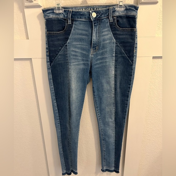 American Eagle Super Stretch Two Toned Skinny Jeans Sz 10 - Picture 3 of 6